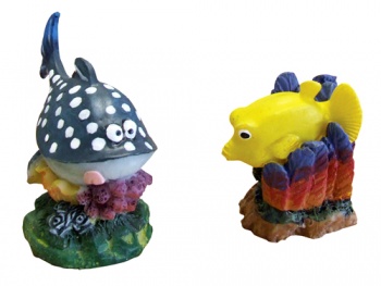 Mini Blue Whale & Yellow Box Fish - Aquarium Ornament (2 Pack)